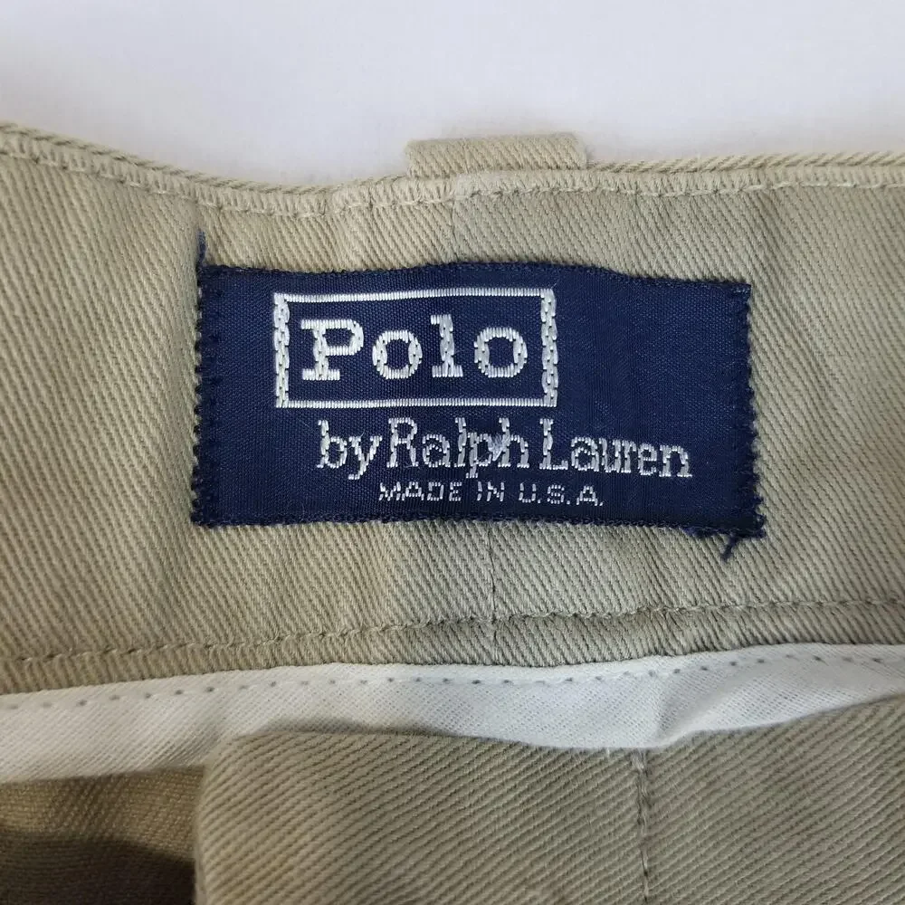 Polo Ralph Lauren Khaki Pants Mens 36x28 Beige Cotton Flat Front USA Chino